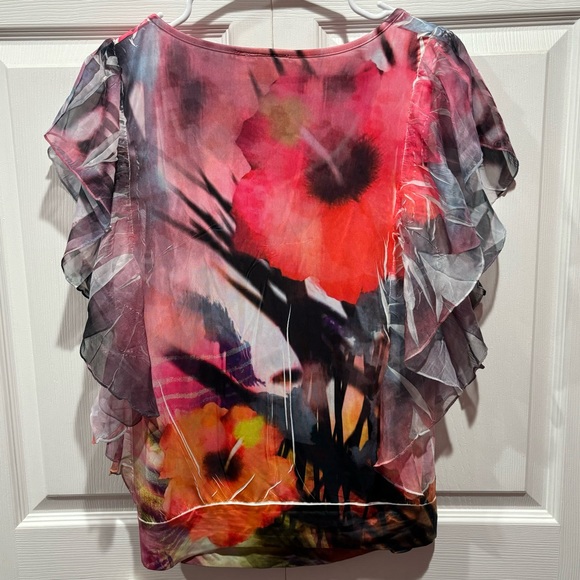 ONE WORLD Women’s Multicolor Floral Mesh Sequin Blouse Top Shirt - size S - Picture 4 of 6